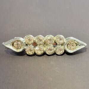 Vintage Rhinestone Silver Tone Bar Brooch Pin 1.71" Long Sparkly Faceted